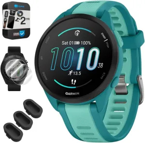 Garmin 010-02863-32 Forerunner 165 Music Smart Sport Watch, Turquoise   Aqua Bundle with Silicone Dust Cover 3 Pack, 2X 1.2 Inch Screen Protector and 2 YR CPS Enhanced Protection Pack