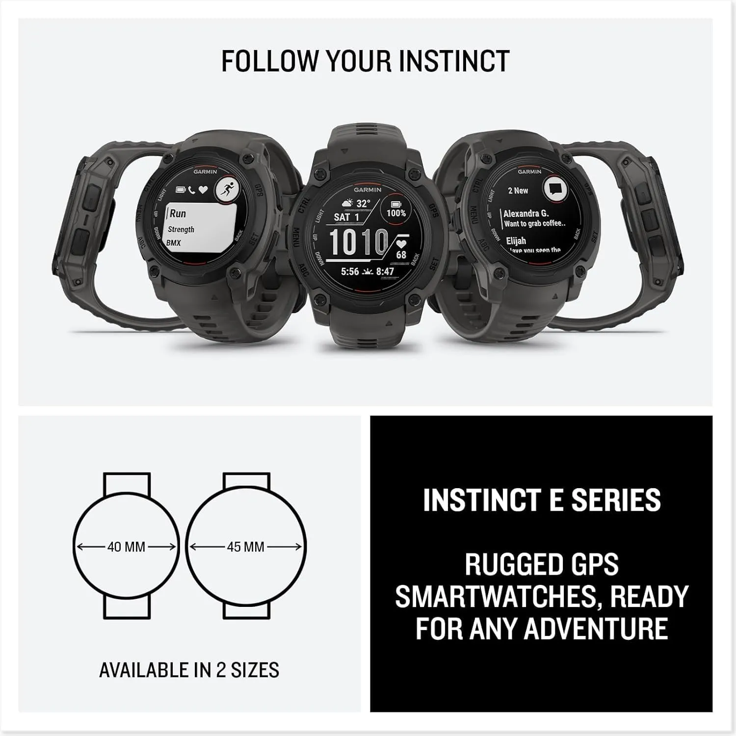 Garmin 010-02933-00 Instinct E 45mm Rugged Outdoor GPS Smartwatch 24/7 Health Monitor (Charcoal) Bundle with 2-Year CPS Protection Pack  Deco Essentials Converter Adapter Type C Adapter, Type-C USB C