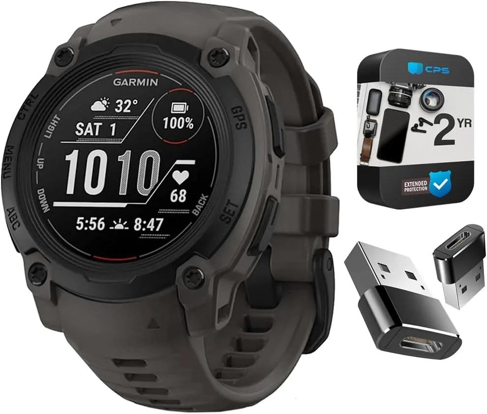 Garmin 010-02933-00 Instinct E 45mm Rugged Outdoor GPS Smartwatch 24/7 Health Monitor (Charcoal) Bundle with 2-Year CPS Protection Pack  Deco Essentials Converter Adapter Type C Adapter, Type-C USB C