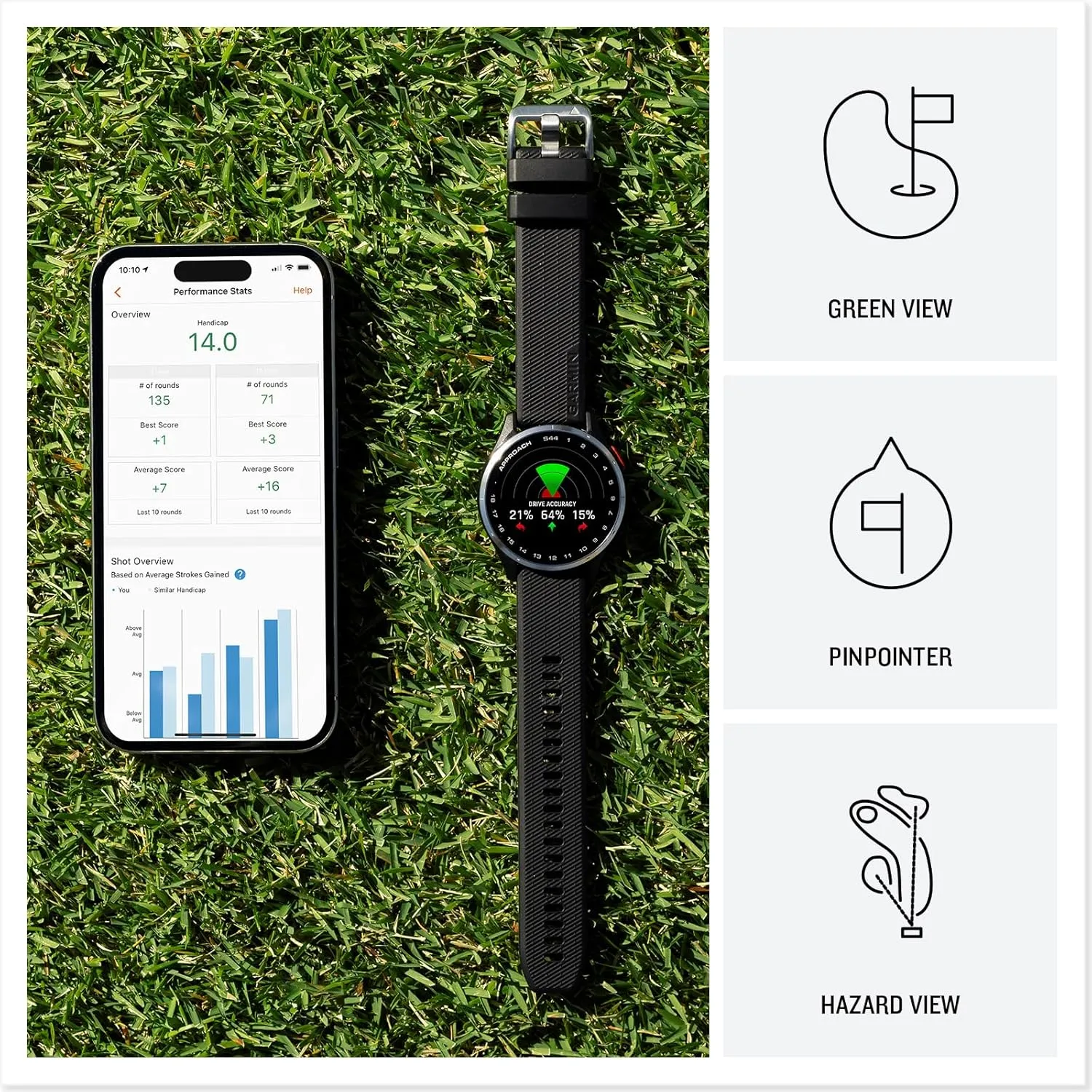 Garmin Approach® S44, Essential Golf GPS Smartwatch, AMOLED Display, On-Course Features, Silver Aluminum Bezel with Twilight Silicone Band