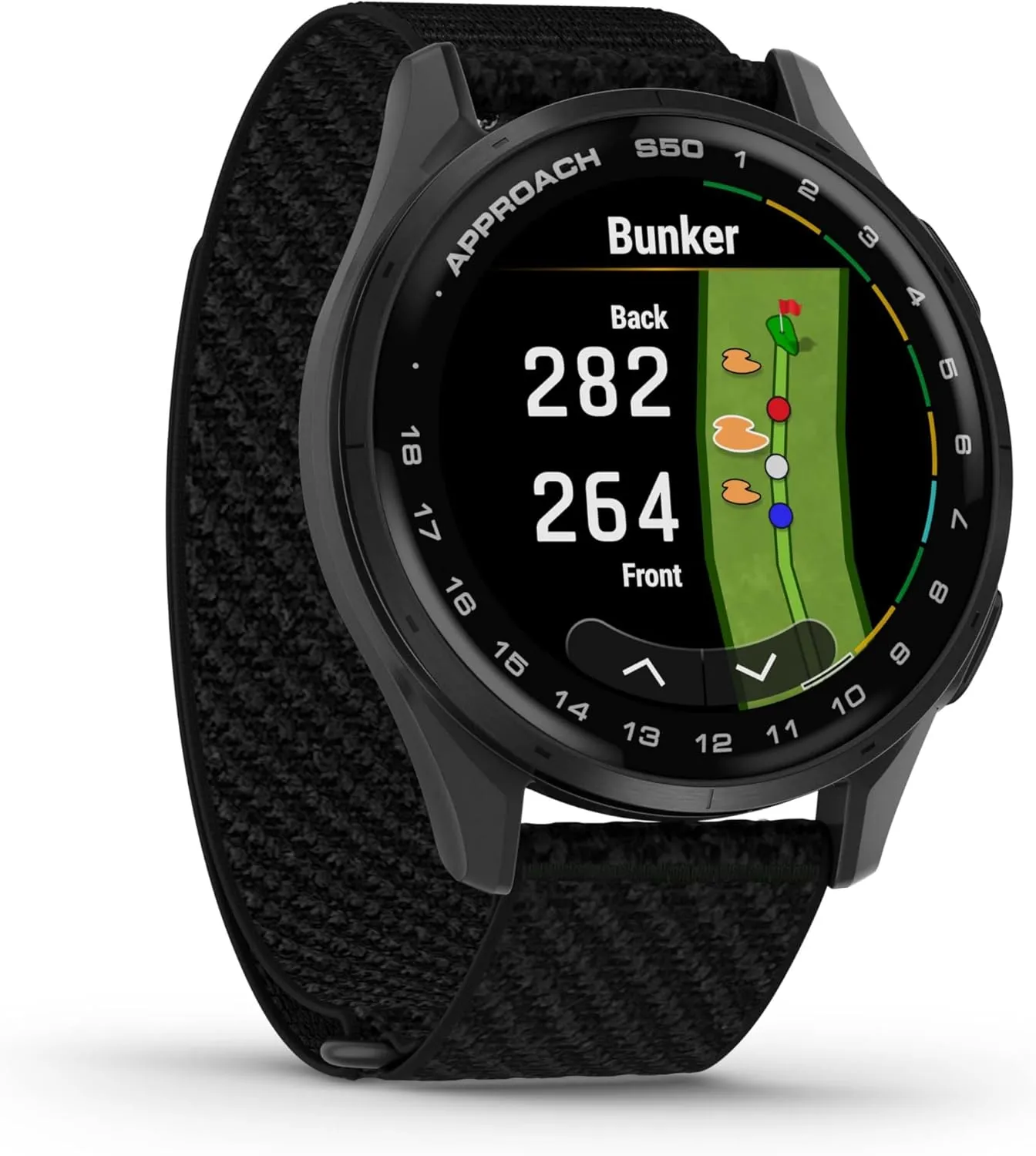 Garmin Approach S50 Golf GPS Smartwatch Slate Aluminum Bezel with Black ComfortFit Nylon Band with Wearable4U Power Bank Bundle