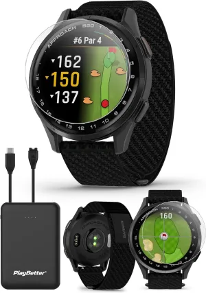 Garmin Approach S50 (Slate/Black) Golf GPS Smartwatch Bundle - 1.2" AMOLED Display, On-Course Features, Wrist Heart Rate with PlayBetter Screen Protectors & 5000mAh Portable Charger