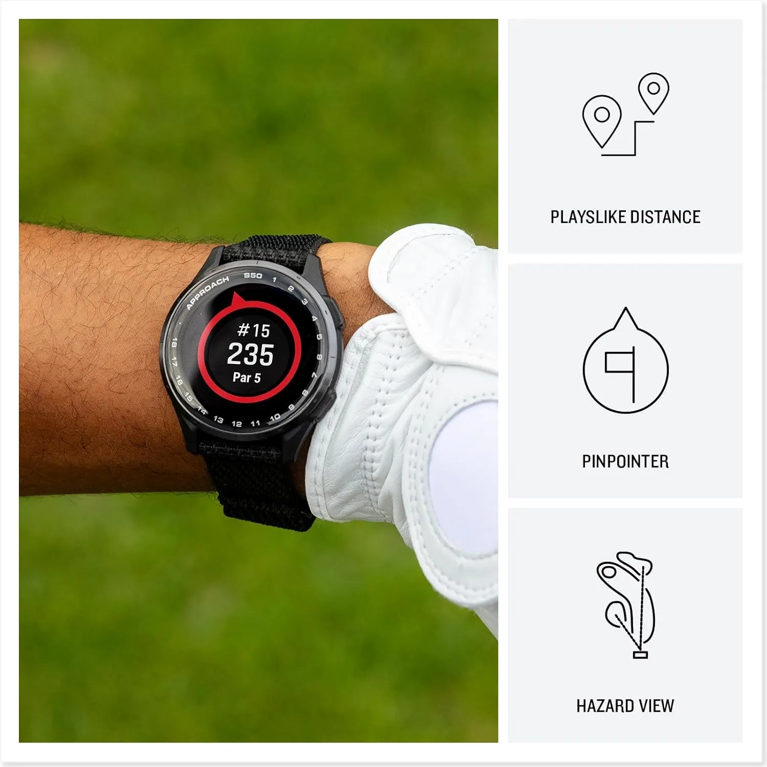 Garmin Approach S50 (Slate/Black) Golf GPS Smartwatch Bundle - 1.2" AMOLED Display, On-Course Features, Wrist Heart Rate with PlayBetter Screen Protectors & 5000mAh Portable Charger