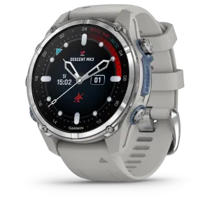 Garmin Descent Mk3 – 43 mm Stainless Steel with Fog Gray Silicone Band Watch-Style Dive Computer (010-02753-03)