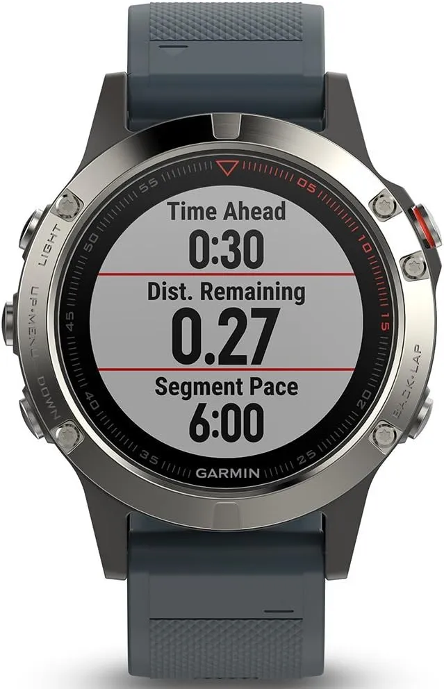 Garmin Fenix 5 - Silver with Granite Blue Band (Renewed)