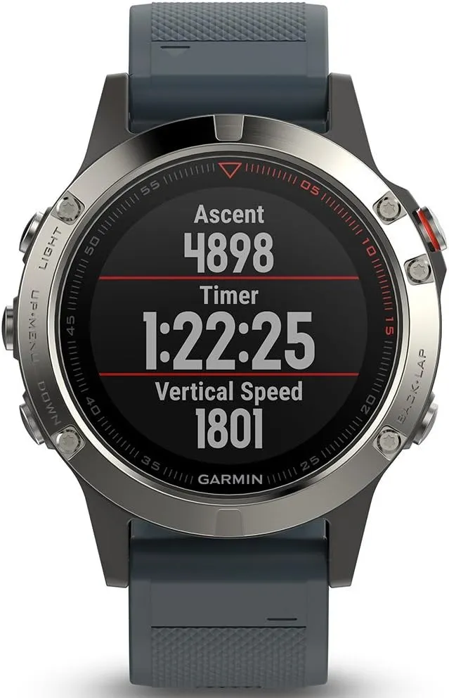 Garmin Fenix 5 - Silver with Granite Blue Band (Renewed)