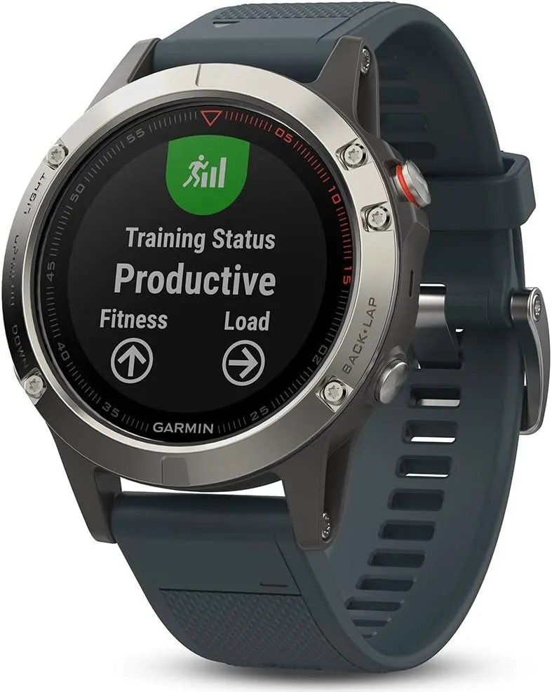 Garmin Fenix 5 - Silver with Granite Blue Band (Renewed)