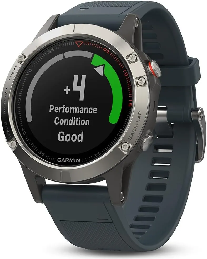 Garmin Fenix 5 - Silver with Granite Blue Band (Renewed)