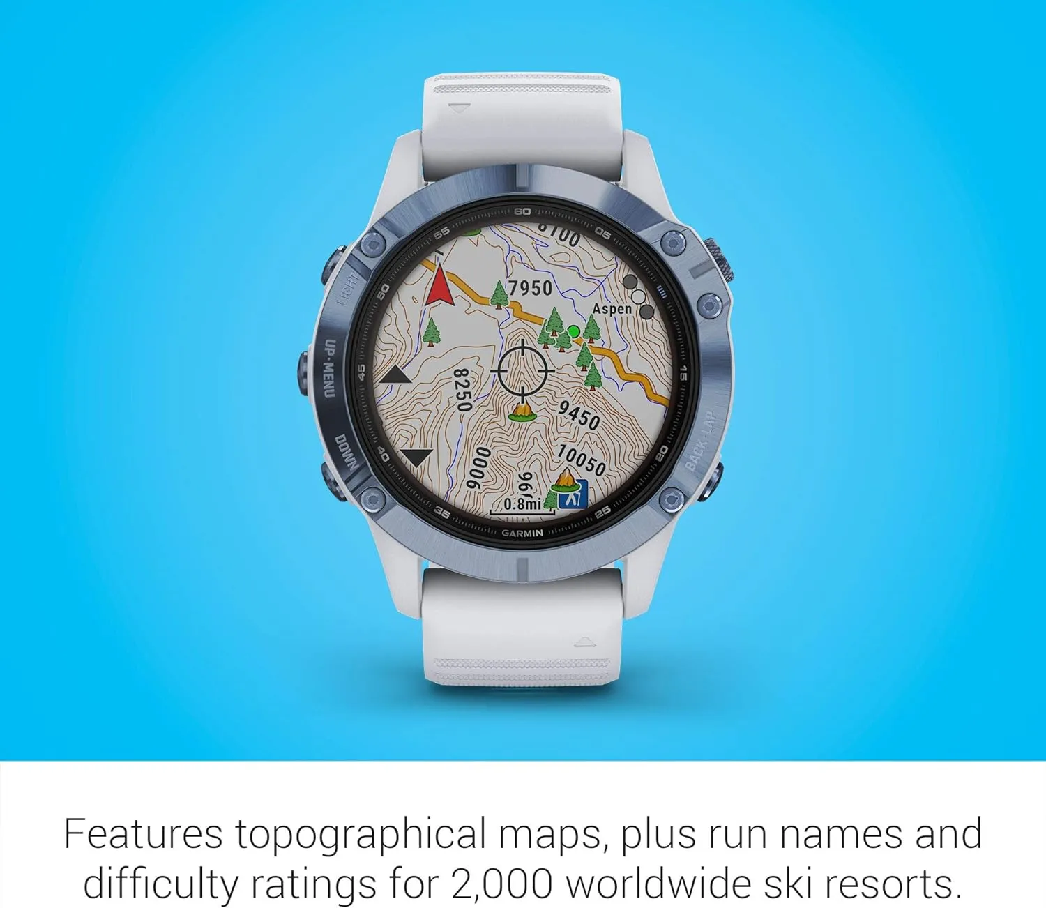 Garmin fenix 6 Pro Solar, Multisport GPS Watch with Solar Charging Capabilities, Advanced Training Features and Data, Mineral Blue with White Band (Renewed)
