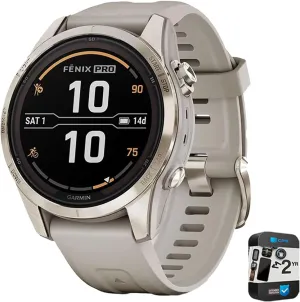 Garmin Fenix 7S Pro Solar, Sapphire, Soft Gold Steel, Light Sand Bundle with 2 Year Enhanced Protection Pack