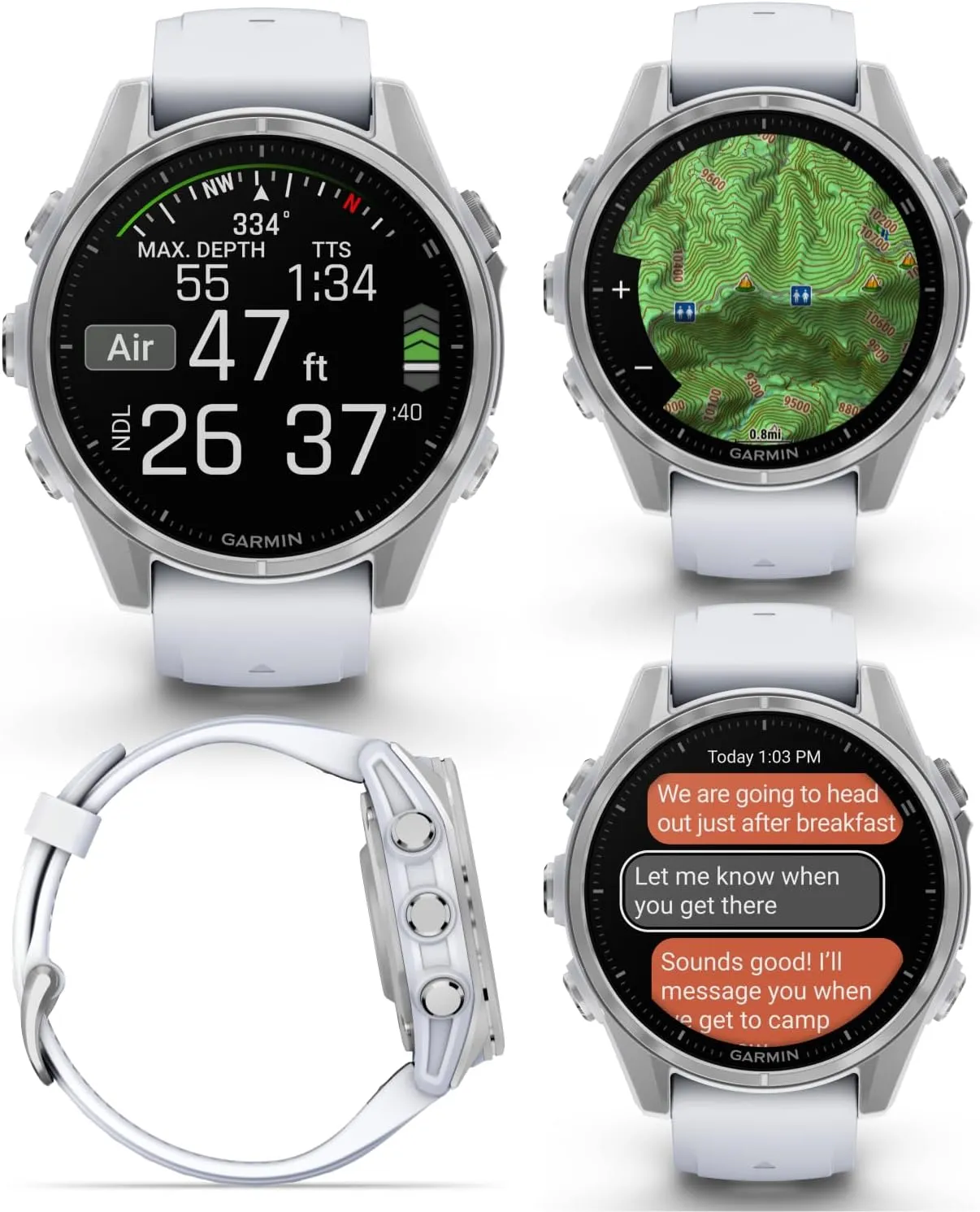 Garmin Fenix 8 – 43 mm, AMOLED Multisport GPS Smartwatch, Silver with Whitestone Silicone Band, Built-in LED Flashlight, Voice Control, Dive-Rated with Wearable4U White Earbuds Bundle
