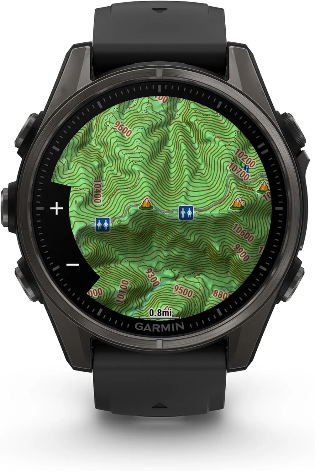 Garmin Fenix 8 Premium Multisport GPS Running Smartwatch, 43 mm | AMOLED, Dive-Rated, Built-in Flashlight | Carbon Gray DLC Titanium with Pebble Gray Band with Signature Series Charging Stand