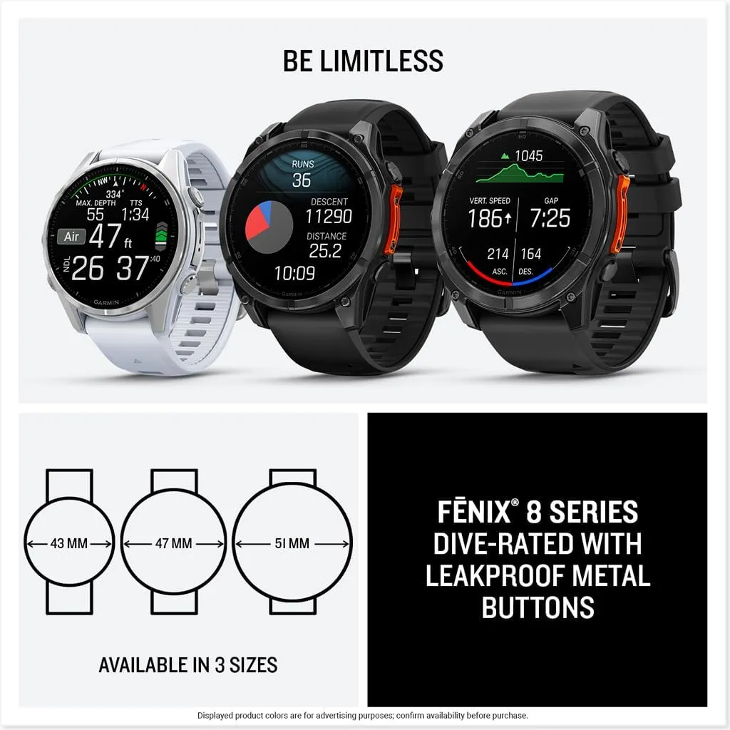 Garmin fēnix® 8 – 51 mm, AMOLED, Sapphire, Premium Multisport GPS Smartwatch, Long-Lasting Battery Life, Dive-Rated, Built-in LED Flashlight, Carbon Gray DLC Titanium with Pebble Gray Band