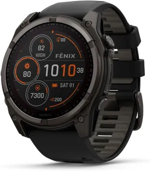 Garmin fēnix® 8 – 51 mm, Solar, Sapphire, Premium Multisport GPS Smartwatch, Long-Lasting Battery Life, Dive-Rated, Built-in LED Flashlight, Carbon Gray DLC Titanium with Pebble Gray Band