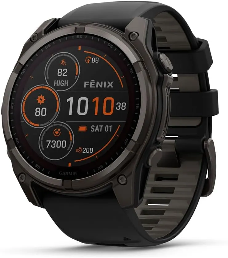 Garmin fēnix® 8 – 51 mm, Solar, Sapphire, Premium Multisport GPS Smartwatch, Long-Lasting Battery Life, Dive-Rated, Built-in LED Flashlight, Carbon Gray DLC Titanium with Pebble Gray Band