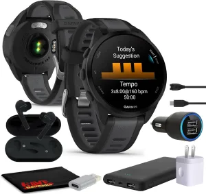 Garmin Forerunner 165 Music GPS Running Smartwatch, Fitness Tracker Smart Watch for Women and Men Bundle with Accessories - Black/Slate Gray