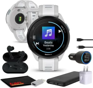 Garmin Forerunner 165 Music GPS Running Smartwatch, Fitness Tracker Smart Watch for Women and Men Bundle with Accessories - Mist Gray/Whitestone