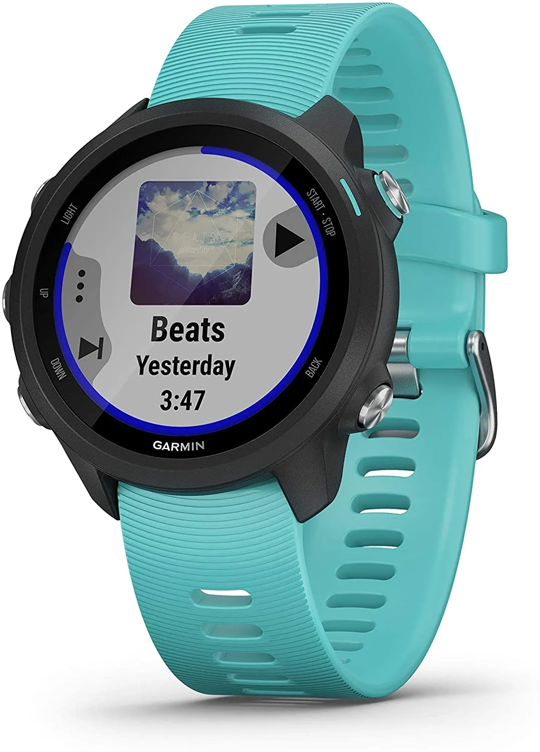 Garmin Forerunner 245 GPS Running Smartwatch with Included Wearable4U 3 Straps Bundle (Aqua Music 010-02120-22, Blue/Lime/White)