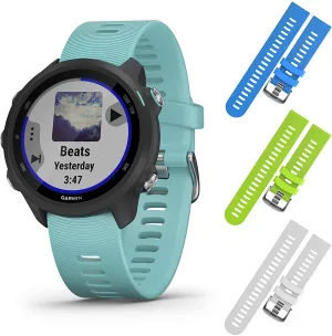 Garmin Forerunner 245 GPS Running Smartwatch with Included Wearable4U 3 Straps Bundle (Aqua Music 010-02120-22, Blue/Lime/White)