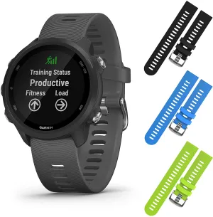 Garmin Forerunner 245 GPS Running Smartwatch with Included Wearable4U 3 Straps Bundle (Slate Grey 010-02120-00, Blue/Khaki/Lime)
