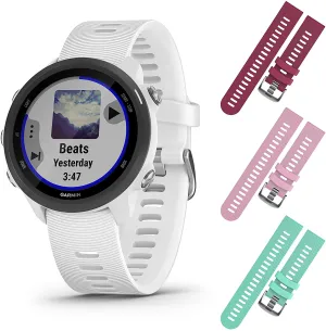 Garmin Forerunner 245 GPS Running Smartwatch with Included Wearable4U 3 Straps Bundle (White Music 010-02120-21, Berry/Pink/Teal)