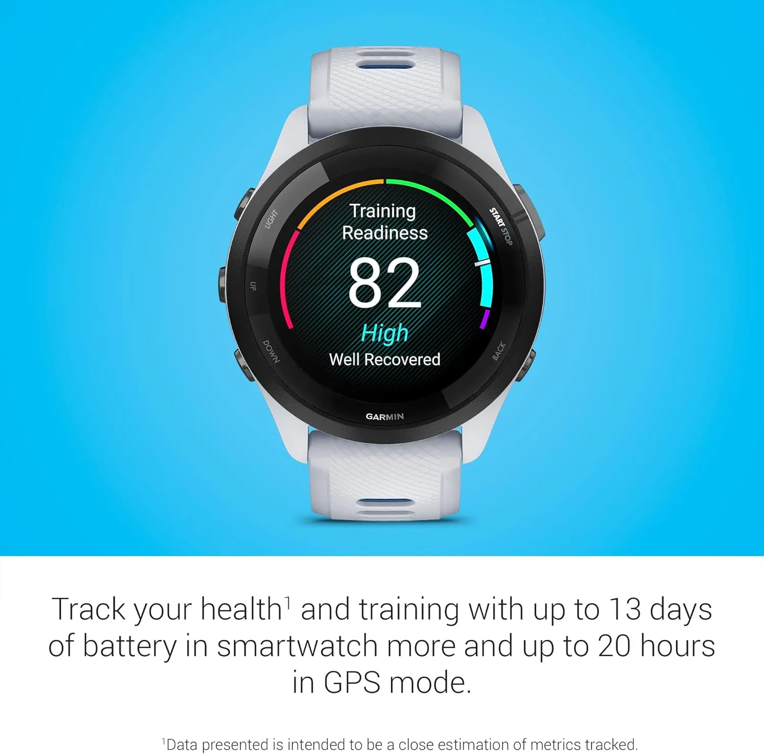 Garmin Forerunner 265 Running Smartwatch, Colorful AMOLED Display, Training Metrics and Recovery Insights, Whitestone and Tidal Blue