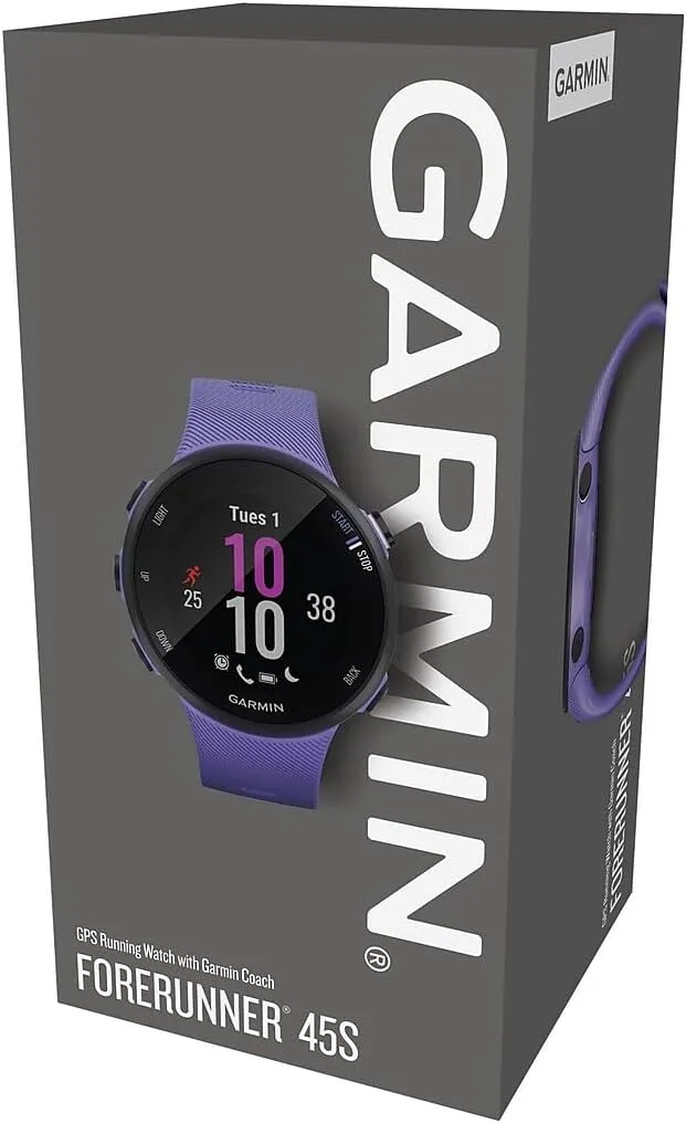 Garmin Forerunner 45s, 39MM Easy-to-Use GPS Running Watch with Garmin Coach Free Training Plan Support, Purple