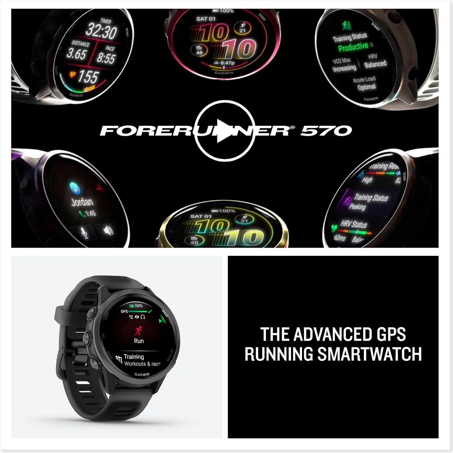 Garmin® Forerunner® 570, 42mm, Advanced GPS Running and Triathlon Smartwatch, AMOLED Display, Training and Recovery Features, Slate Gray Aluminum with Translucent Black/Black Band