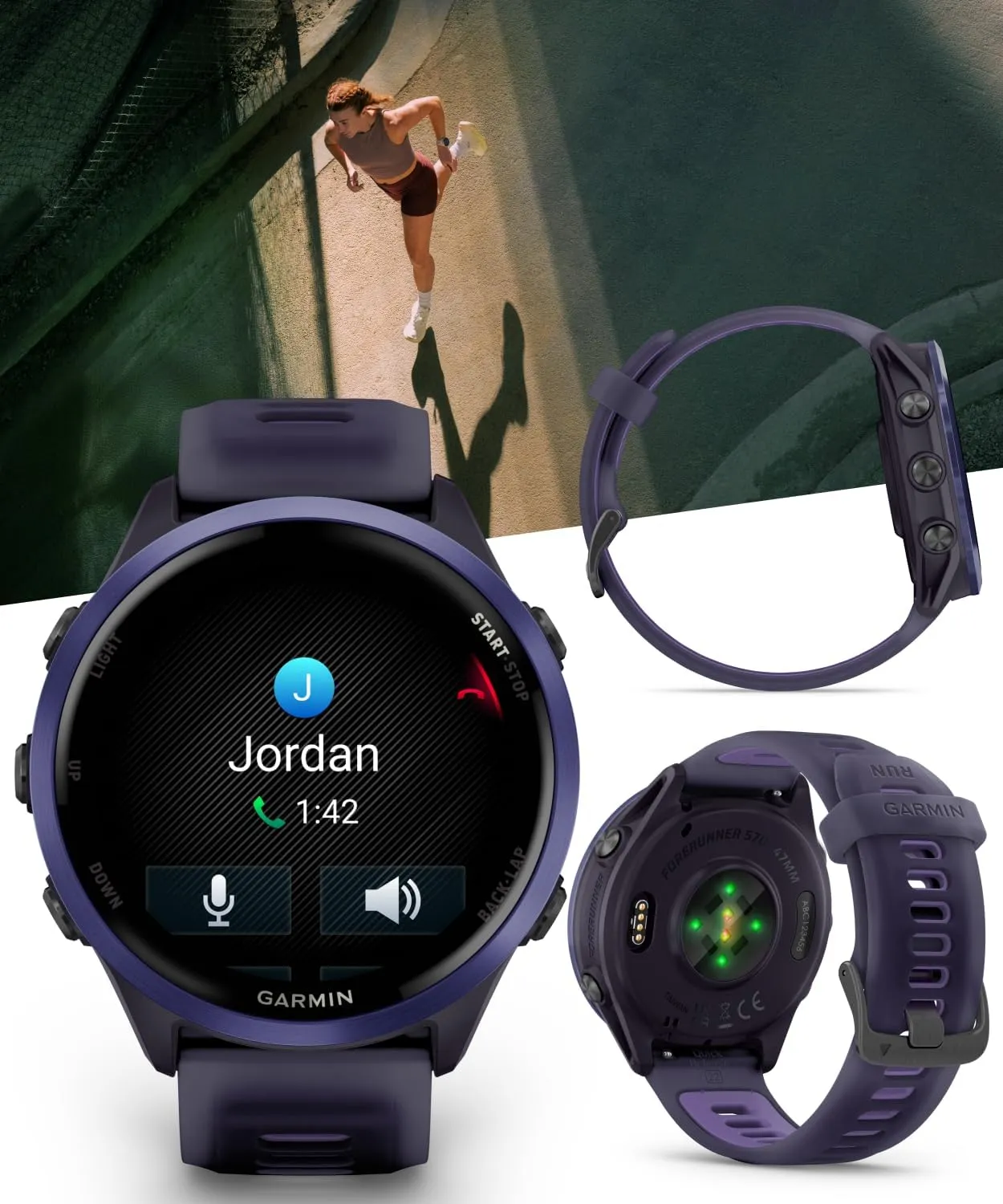 Garmin Forerunner 570 47mm Advanced GPS Running & Triathlon Smartwatch, AMOLED Display, Training & Recovery, Indigo Aluminum w/Translucent Imperial Purple/Indigo Band w/ Wearable4U PowerBank Bundle