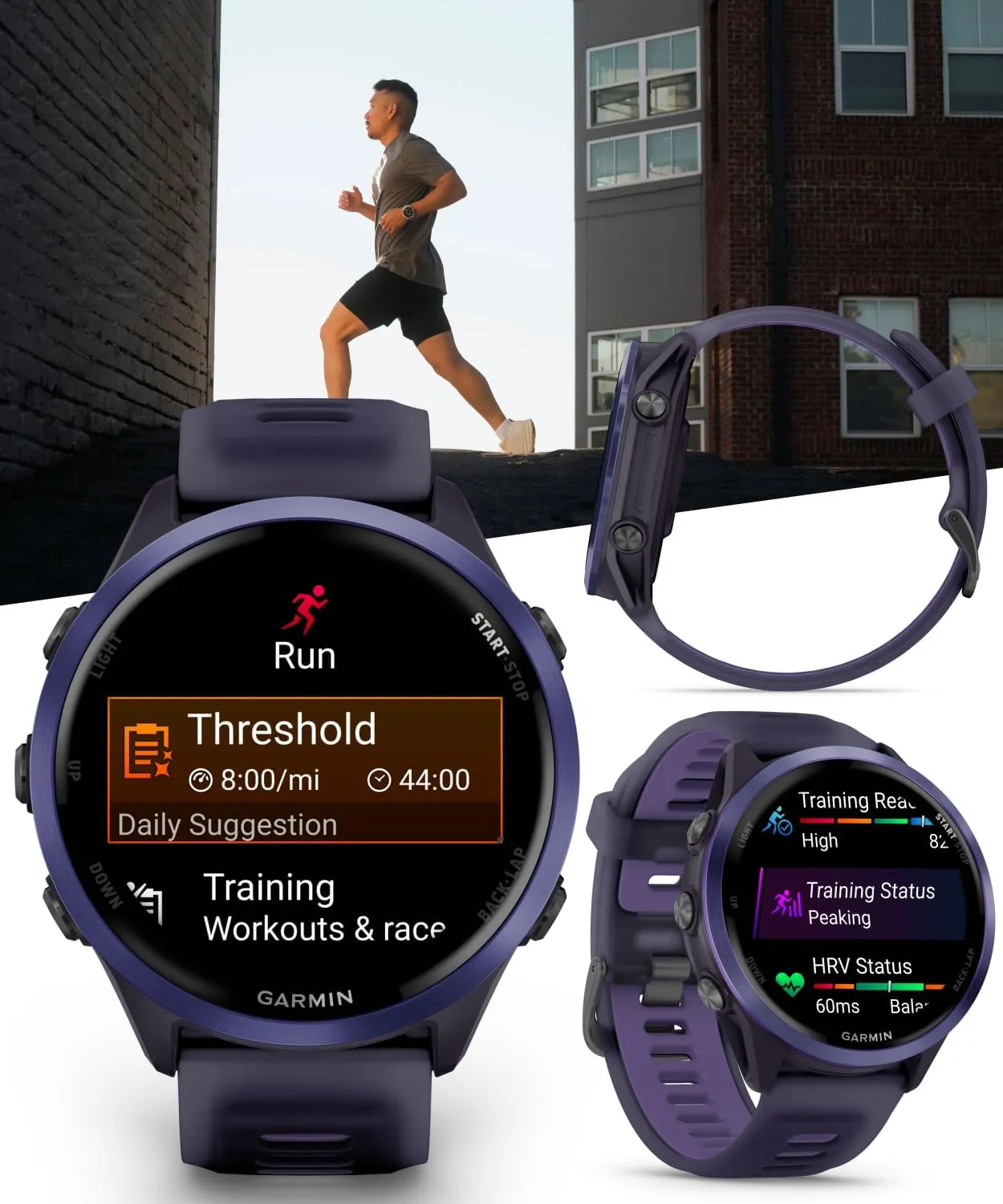 Garmin Forerunner 570 47mm Advanced GPS Running & Triathlon Smartwatch, AMOLED Display, Training & Recovery, Indigo Aluminum w/Translucent Imperial Purple/Indigo Band w/ Wearable4U PowerBank Bundle