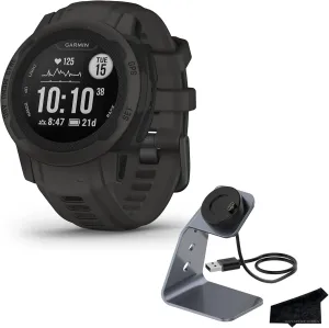 Garmin Instinct 2S Standard Edition, Smaller-Sized GPS Rugged Outdoor Smartwatch, Graphite | Heart Rate Monitor, Built-in Sport Apps, Up to 21 Day Battery Life with Signature Series Charging Bundle