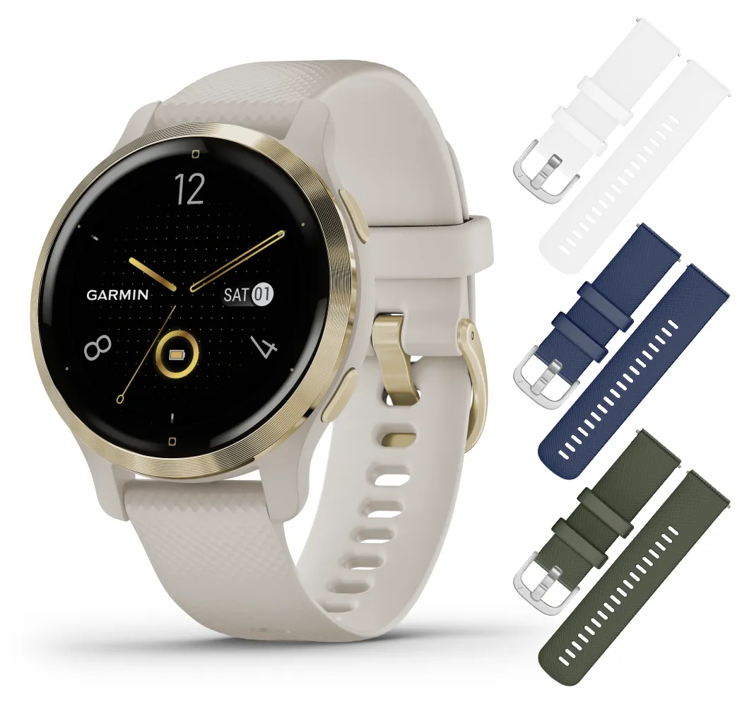 Garmin Venu 2/2S GPS Smartwatch with Advanced Health Monitoring and Fitness Features with Wearable4U 3x Wristband Strap Bundle