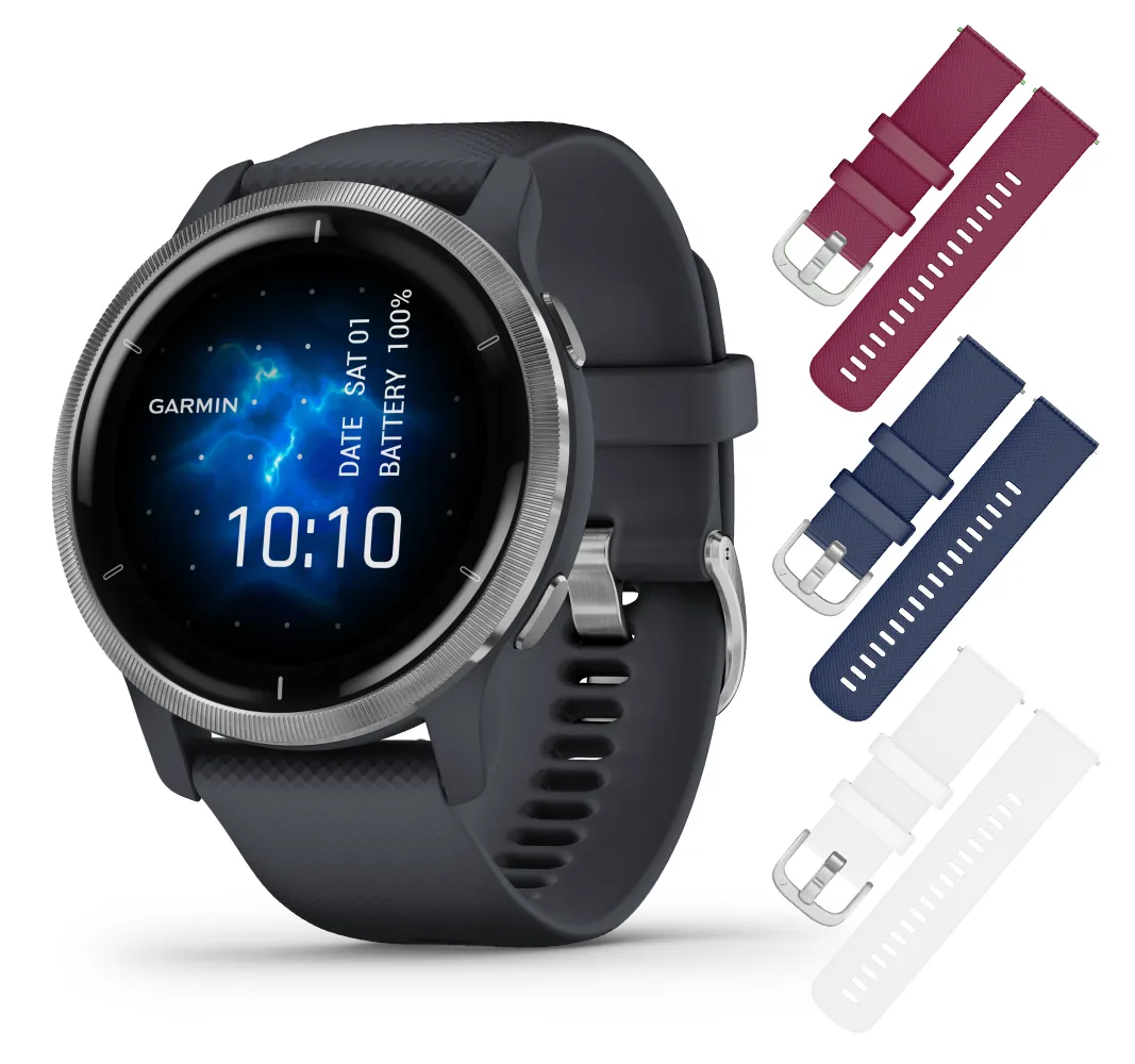 Garmin Venu 2/2S GPS Smartwatch with Advanced Health Monitoring and Fitness Features with Wearable4U 3x Wristband Strap Bundle