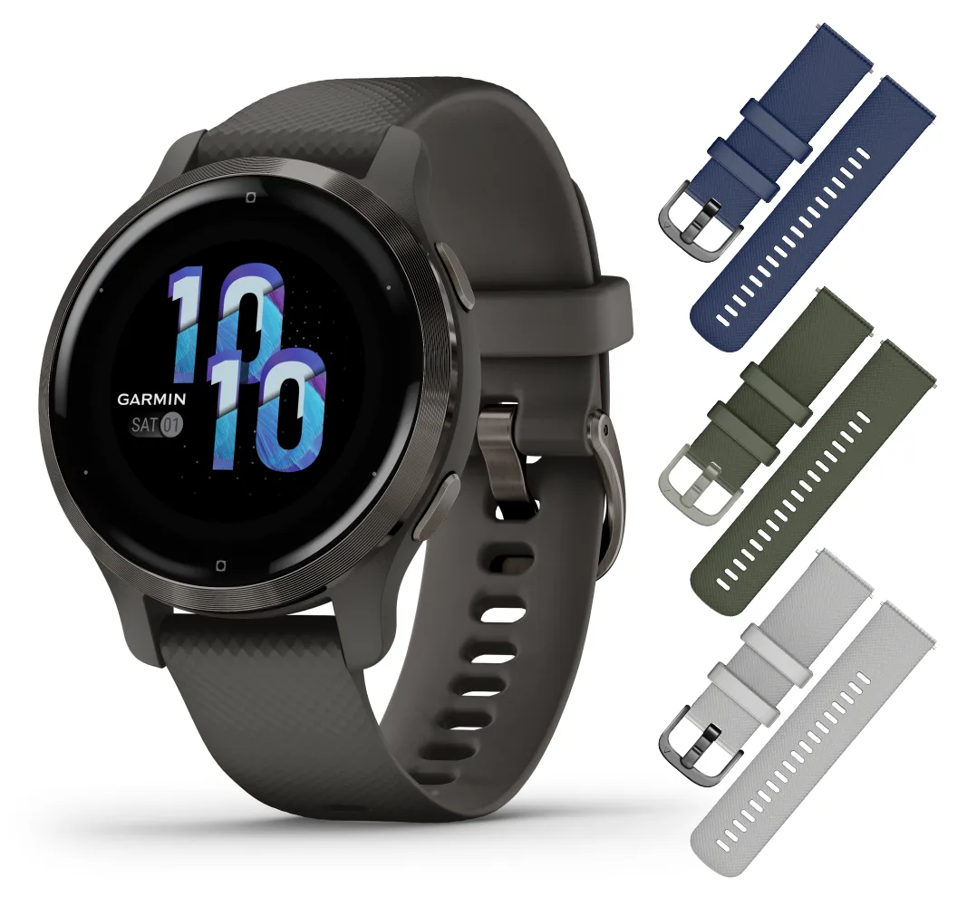 Garmin Venu 2/2S GPS Smartwatch with Advanced Health Monitoring and Fitness Features with Wearable4U 3x Wristband Strap Bundle