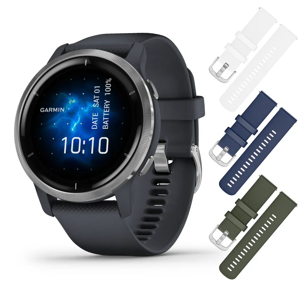 Garmin Venu 2/2S GPS Smartwatch with Advanced Health Monitoring and Fitness Features with Wearable4U 3x Wristband Strap Bundle