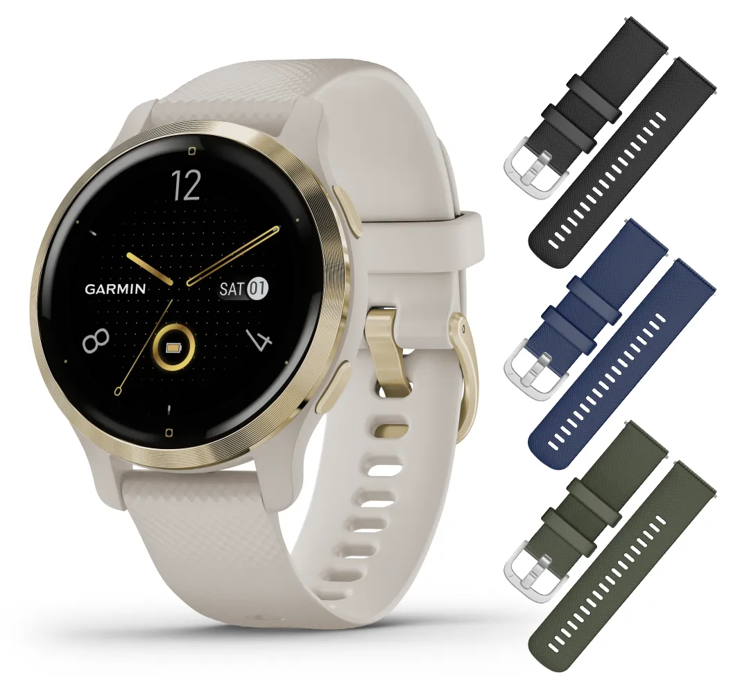 Garmin Venu 2/2S GPS Smartwatch with Advanced Health Monitoring and Fitness Features with Wearable4U 3x Wristband Strap Bundle