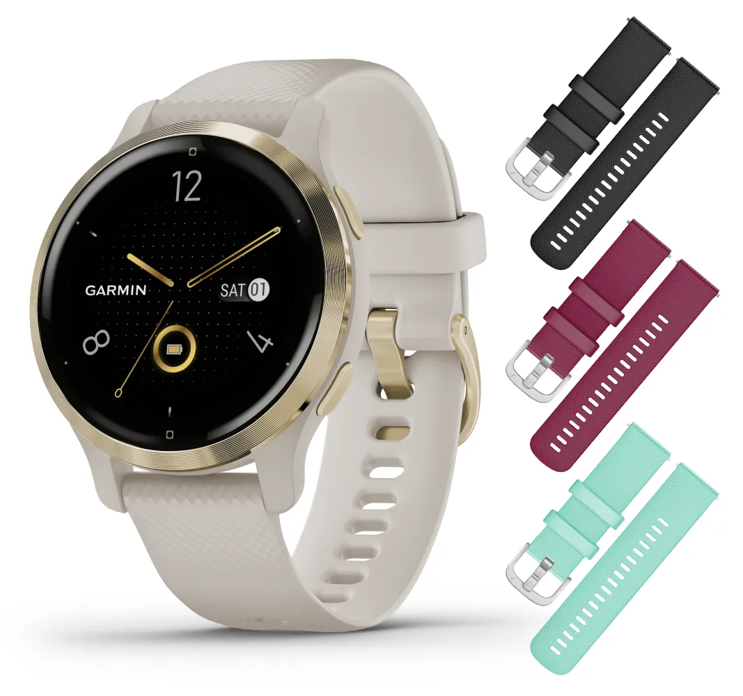 Garmin Venu 2/2S GPS Smartwatch with Advanced Health Monitoring and Fitness Features with Wearable4U 3x Wristband Strap Bundle