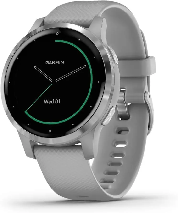 Garmin vivoactive 4S, Smaller-Sized GPS Smartwatch, Features Music, Body Energy Monitoring, Animated Workouts, Pulse Ox Sensors and More, Silver with Gray Band (Renewed)