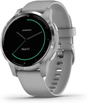 Garmin vivoactive 4S, Smaller-Sized GPS Smartwatch, Features Music, Body Energy Monitoring, Animated Workouts, Pulse Ox Sensors and More, Silver with Gray Band (Renewed)