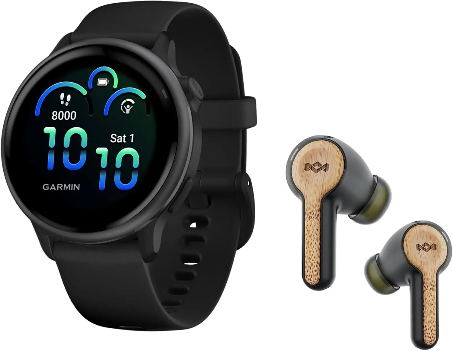 Garmin vivoactive 6 GPS Smartwatch (Slate with Black Band) Bundle with House of Marley Rebel True Wireless Earbuds
