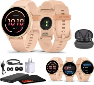 Garmin Vivoactive 6 Smartwatch Metallic Pink Dawn with Pink Band Best Fitness GPS Smart-Watch with AMOLED Display, 11-Day Battery, 80  Sports Apps, Activity Tracking Watch Bundle for Men &Women