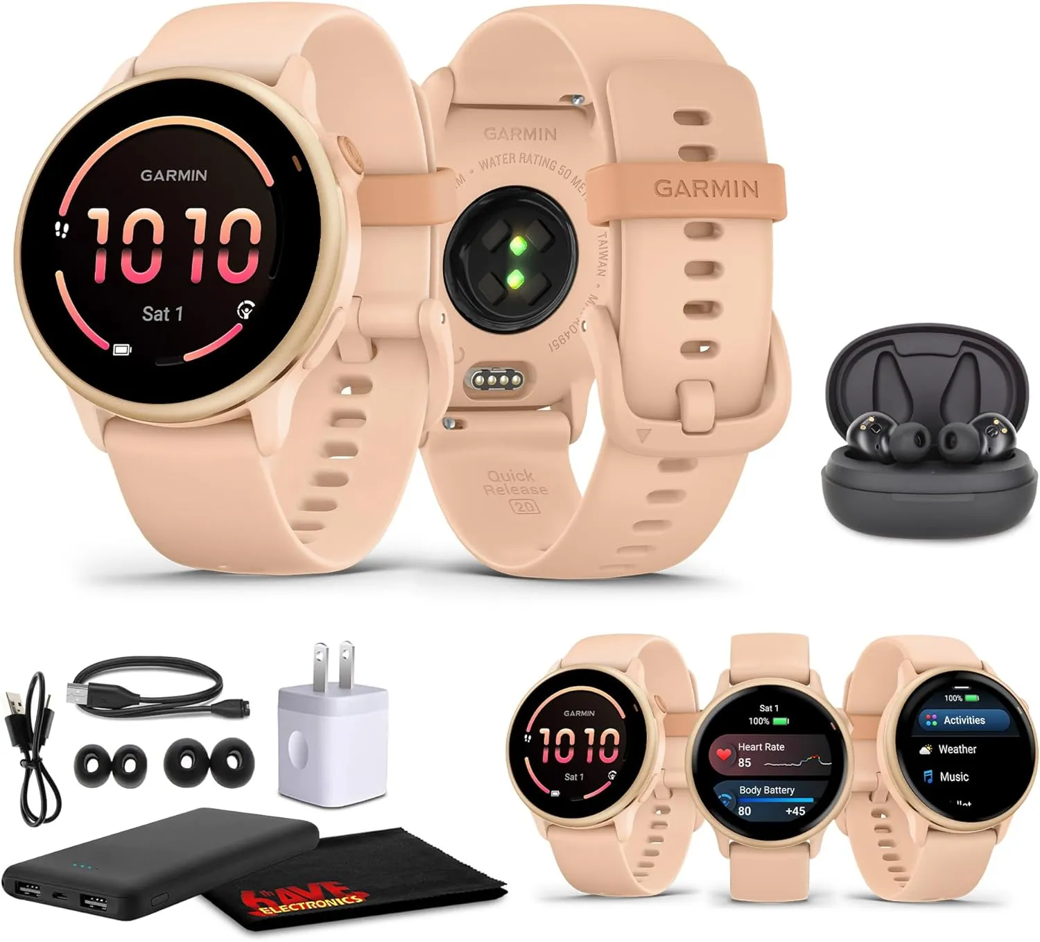 Garmin Vivoactive 6 Smartwatch Metallic Pink Dawn with Pink Band Best Fitness GPS Smart-Watch with AMOLED Display, 11-Day Battery, 80  Sports Apps, Activity Tracking Watch Bundle for Men &Women