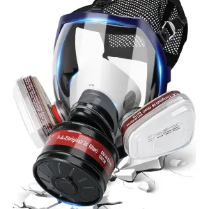 Gas Masks Survival Nuclear and Chemical, Gas Mask with 40mm Activated Carbon Filter, Full Face Respirator Mask with 6001 Filter for Chemicals Organic Vapor Dust Smoke Painting Spray Welding