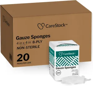 Gauze Sponge 4x4 [4000 Count] Non-Sterile Gauze Pads, 8-Ply, Medical Grade Cotton Wound Dressing for First Aid Kit, 200 Count, Pack of 20