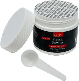 G.B.S Styptic Powder with Sealed Top   Scoop Quick Stop Bleeding, Nick Relief First Aid Useful for Minor Cuts, Nosebleeds, Camping Safety Survival Kit (5oz)