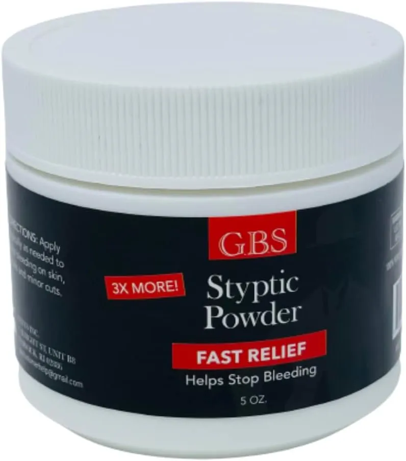 G.B.S Styptic Powder with Sealed Top   Scoop Quick Stop Bleeding, Nick Relief First Aid Useful for Minor Cuts, Nosebleeds, Camping Safety Survival Kit (5oz)