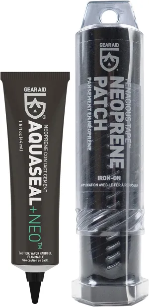 GEAR AID Wetsuit Repair Kit with Iron-On Neoprene Patch and Glue, Fix Seams and Tears