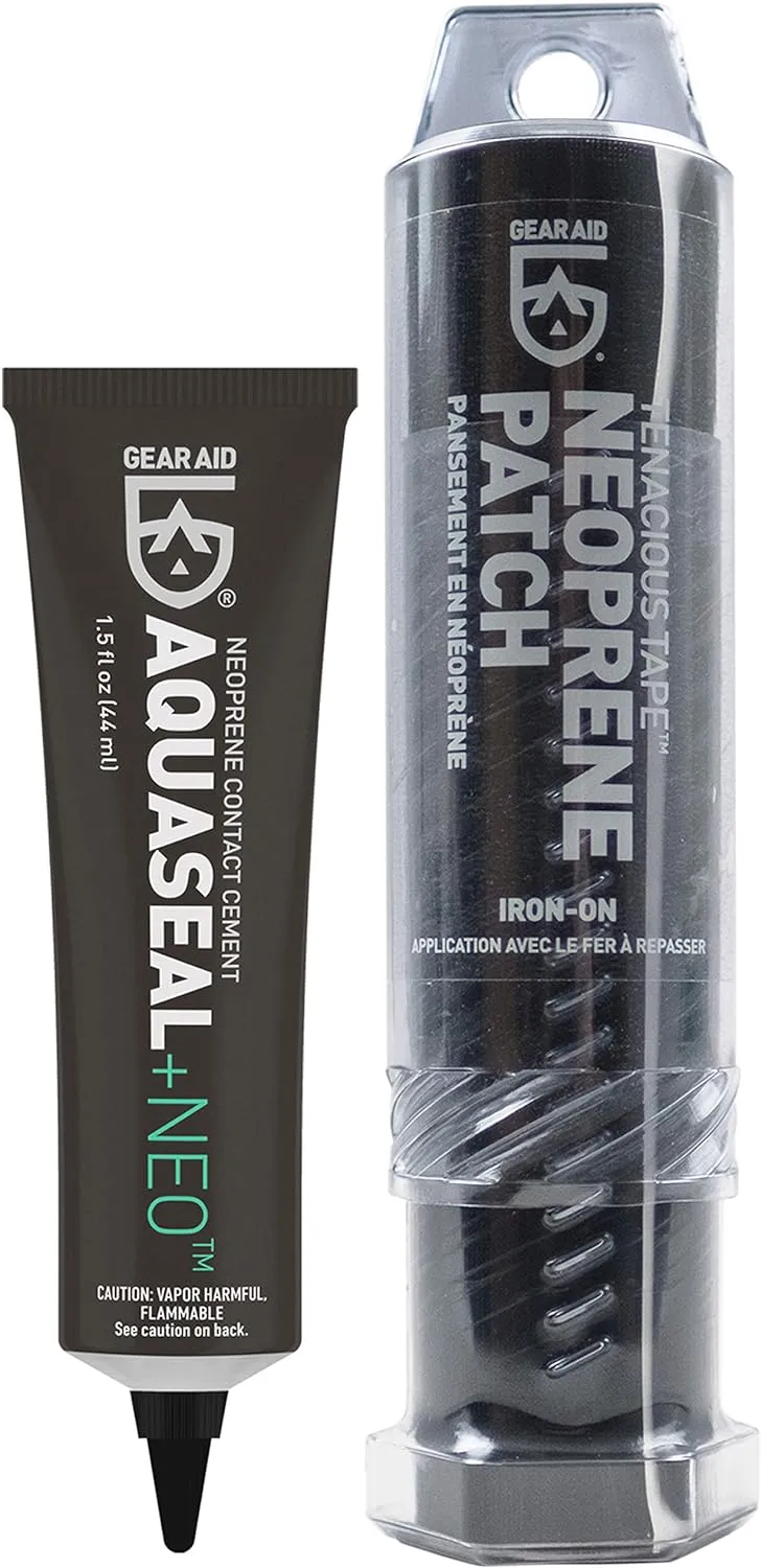 GEAR AID Wetsuit Repair Kit with Iron-On Neoprene Patch and Glue, Fix Seams and Tears