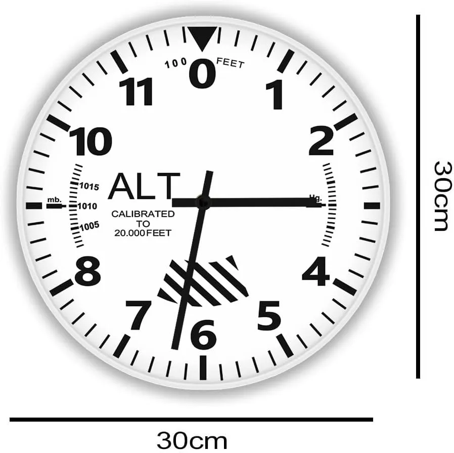 Geek Alerts Aviation Altimeter Modern Design Luminous Hanging Wall Clock Glow in Dark Airplane Instrument Dashboard Aircraft Flight 12inch LED Silent Watch for Pilot Home Decor