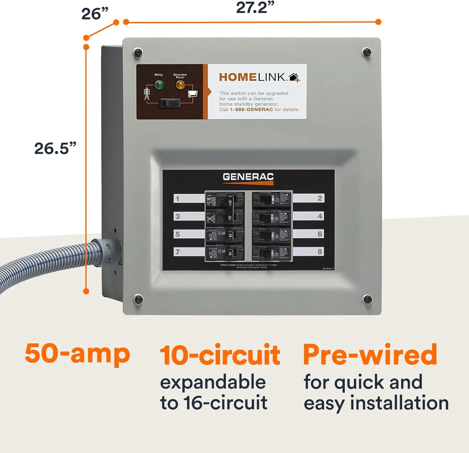 Generac 9854 HomeLink 50-Amp Indoor Pre-Wired Manual Transfer Switch Kit: Seamless Power Transition for Your Home